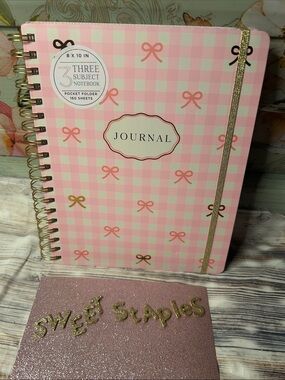🎀Pink Gingham Journal Gold Coquette Bows Viral TikTok